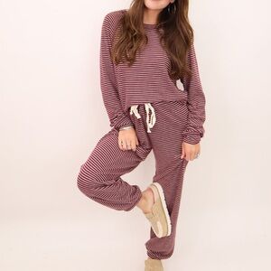 Double Zero Burgundy Striped Jogger Set NWT